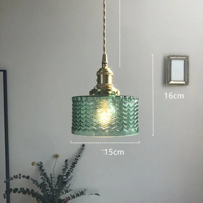 Green Glass Pendant Light Polished Copper 3-Head