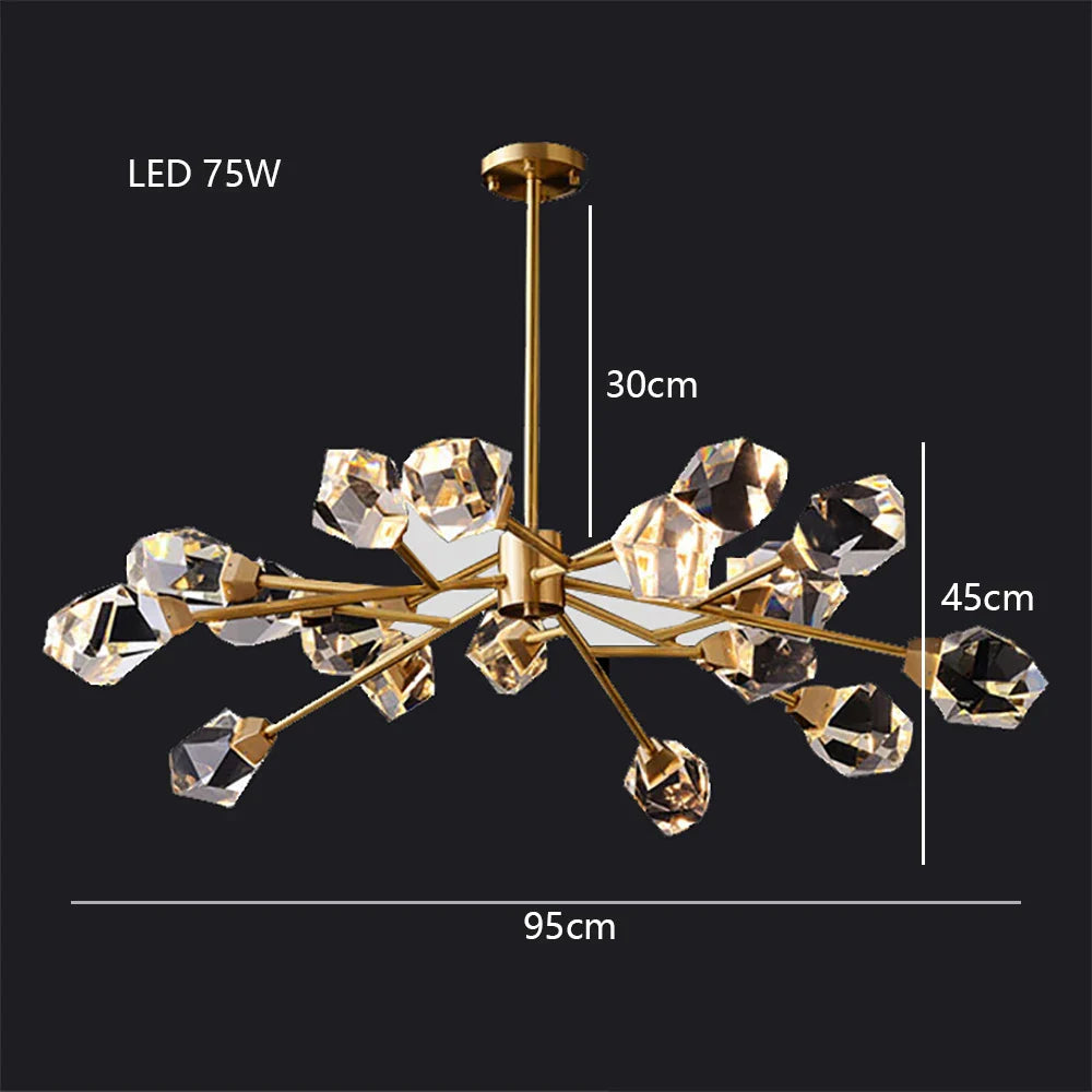 DecorBites™ Diamond Crystal Brass LED Pendant Light Gold Luxury Hanglamp