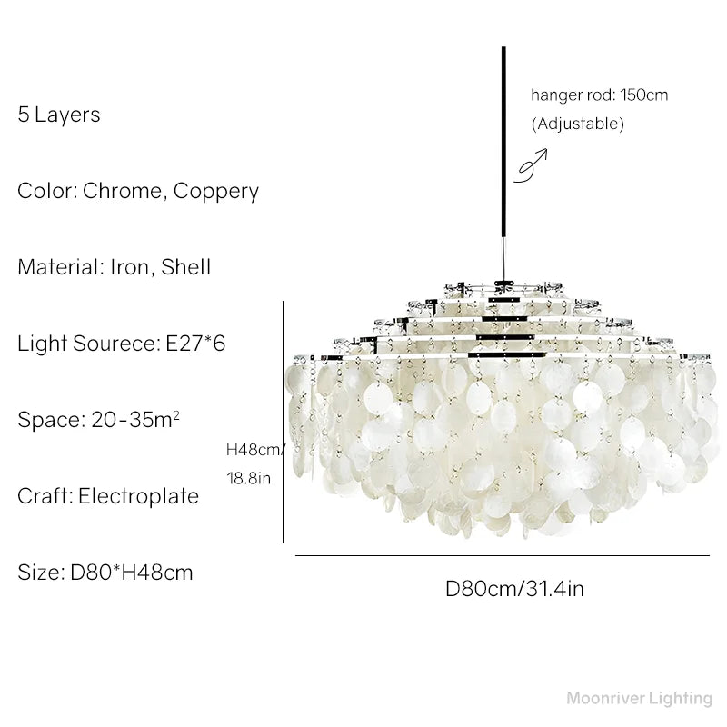 ثريا DecorBites™ Aeolian Bells Shell Chandelier لغرفة المعيشة المتوسطية والمتجر والبار والمطعم