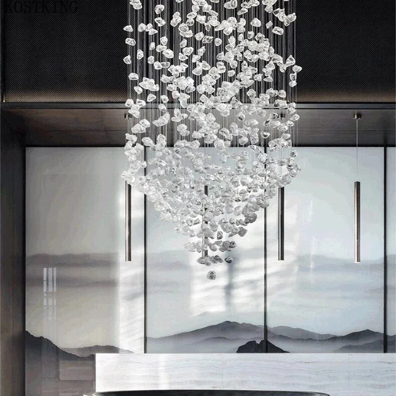 DecorBites™ Crystal LED Chandelier: Modern Luxury Staircase Pendant Light for Hallway & Lobby