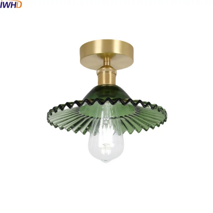 DecorBites™ Green Glass Copper Ceiling Light Fixture Balcony Kitchen Modern LED Lamp