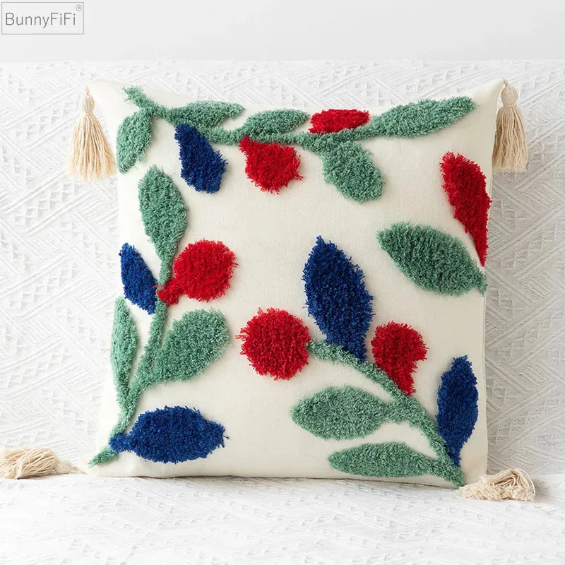 DecorBites™ Embroidered Geometric Leaves Pillow Cover Handmade Home Decor 30x50cm/45x45cm