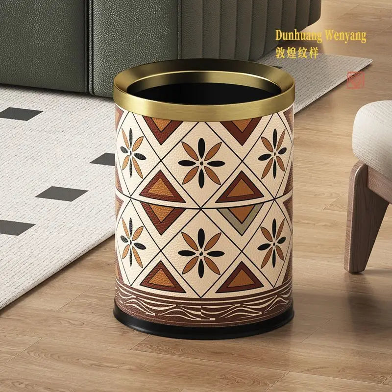 DecorBites™ Leather Trash Bin Gold/Silver Metal Large Capacity for Home & Hotel