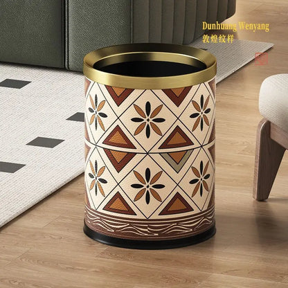 DecorBites™ Leather Trash Bin Gold/Silver Metal Large Capacity for Home & Hotel