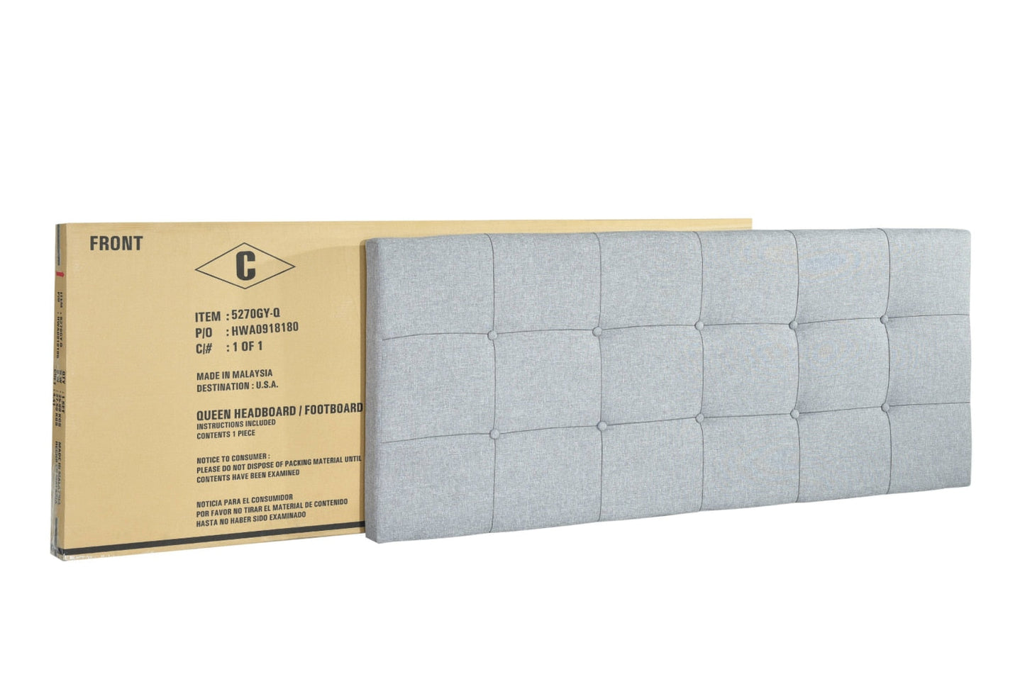 Ragnhild - Gray Upholstered Panel Bed Queen Size Bed Frame