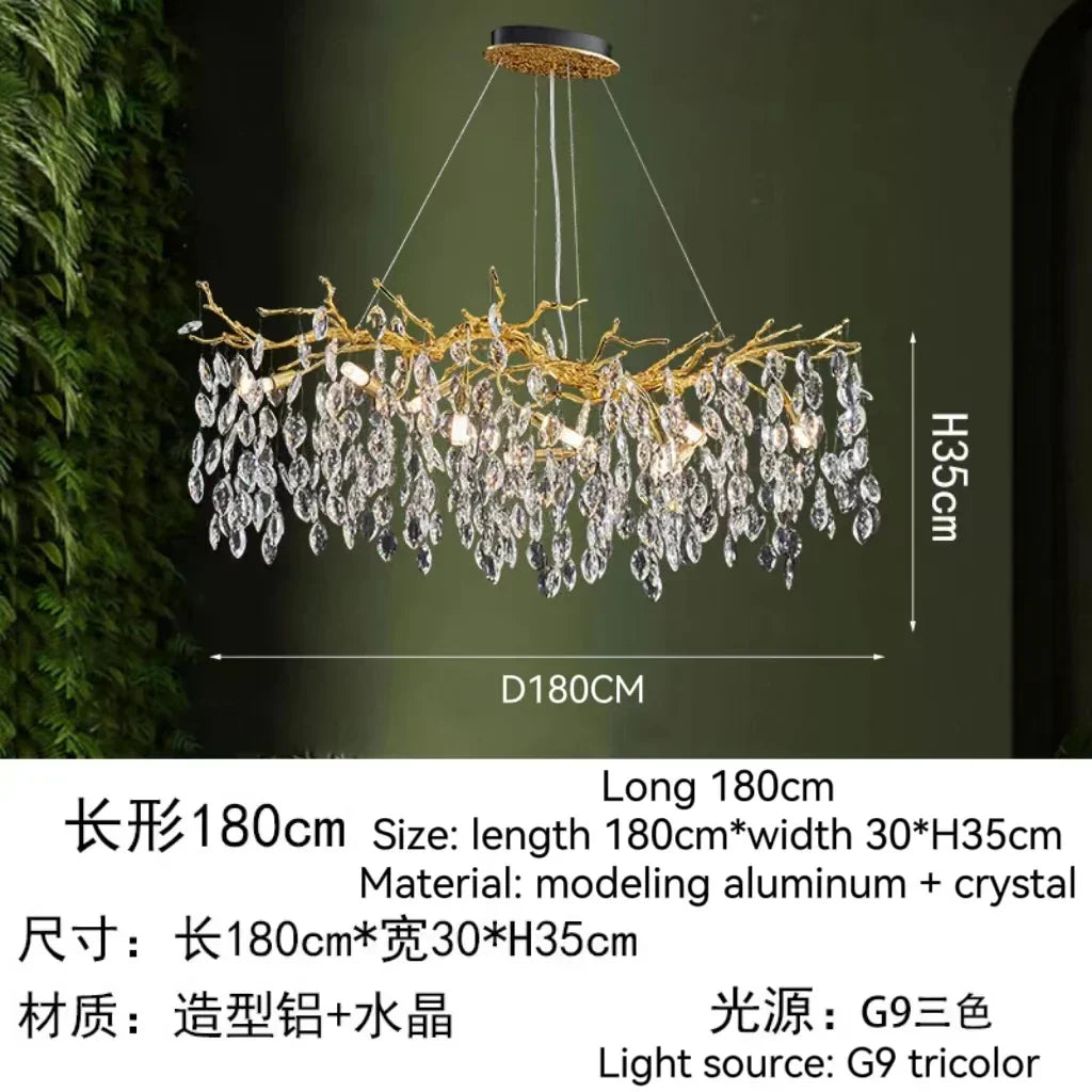 DecorBites™ Golden Crystal Tree Chandelier, Luxury Matte Aluminum Art Ceiling Light for Living Room