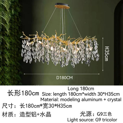 DecorBites™ Golden Crystal Tree Chandelier, Luxury Matte Aluminum Art Ceiling Light for Living Room