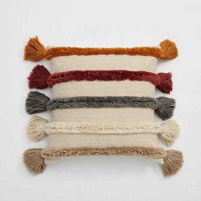 DecorBites™ Knit Boho Tassels Cushion Cover Ivory Beige Orange Grey Soft Pillow Cover