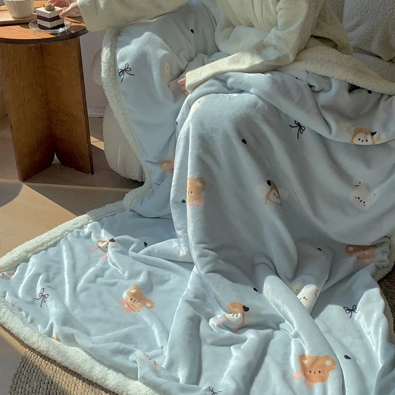 DecorBites™ Korean Cartoon Plush Blanket, Soft Nap Sofa Cover for Home Dormitory