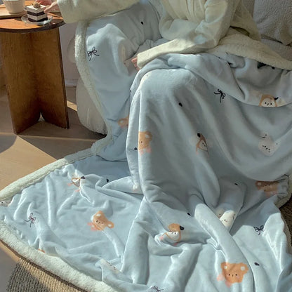 DecorBites™ Korean Cartoon Plush Blanket, Soft Nap Sofa Cover for Home Dormitory