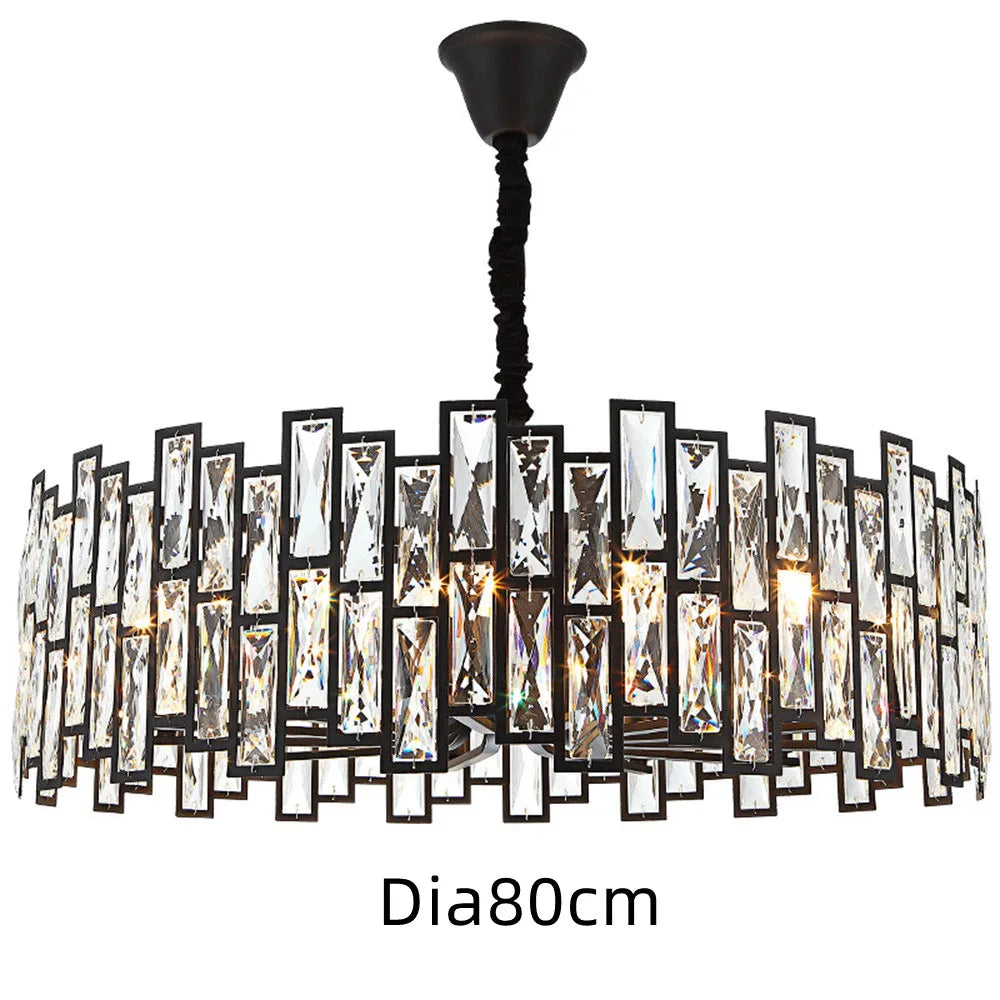 DecorBites™ Black Crystal Chandelier: Elegant Round Hanging Lamp for Living Room, Dining Room & Restaurant
