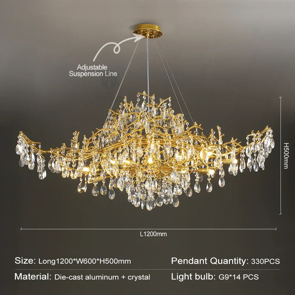 DecorBites™ Golden Crystal Chandelier - Modern Luxury Long Light for Kitchen, Dining, Living, Bedroom
