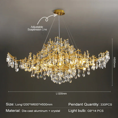 DecorBites™ Golden Crystal Chandelier - Modern Luxury Long Light for Kitchen, Dining, Living, Bedroom