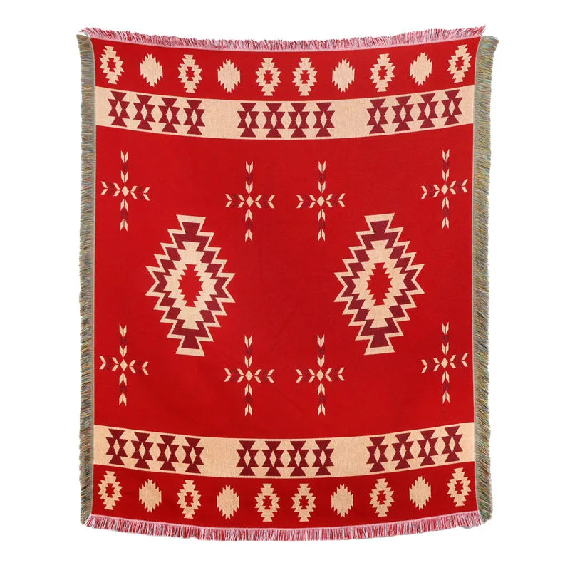 غطاء أريكة من بطانية الشاطئ من DecorBites™ - بطانية منقوشة بنقشة الريف الأمريكي - نسيج قطني مزخرف بشراشيب