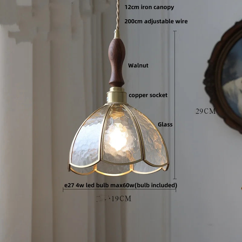 Lámpara colgante DecorBites™ LED de madera de nogal y cristal verde - Estilo nórdico moderno