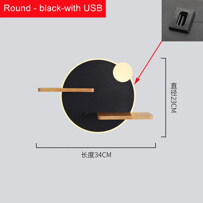 DecorBites™ LED Bedside Shelf Wall Lamp with USB Charger - Modern Minimalist Bedroom Reading Light