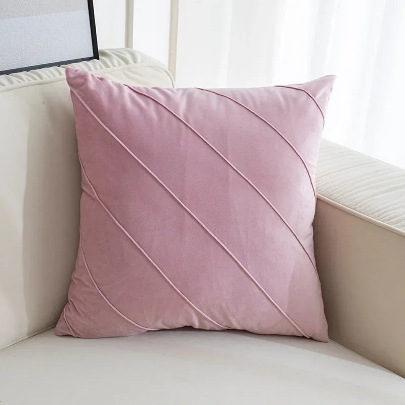 DecorBites™ Hand Pleat Embroidered Cushions 30x50/45x45cm Beige Pink Nordic Style Pillowcase