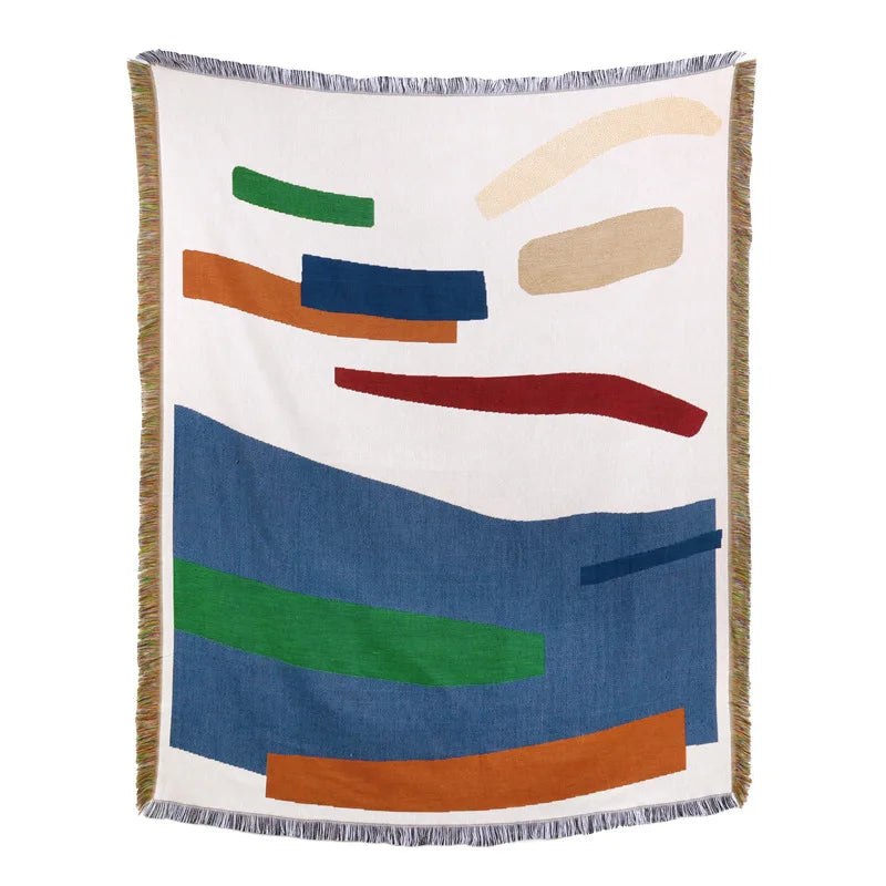 غطاء أريكة من بطانية الشاطئ من DecorBites™ - بطانية منقوشة بنقشة الريف الأمريكي - نسيج قطني مزخرف بشراشيب