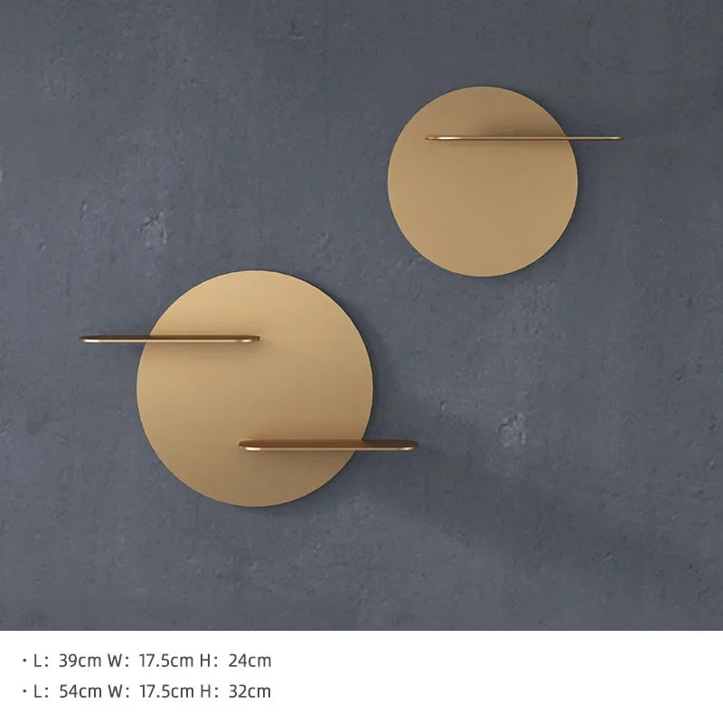 Estante de pared redondo de metal dorado DecorBites™ con ganchos