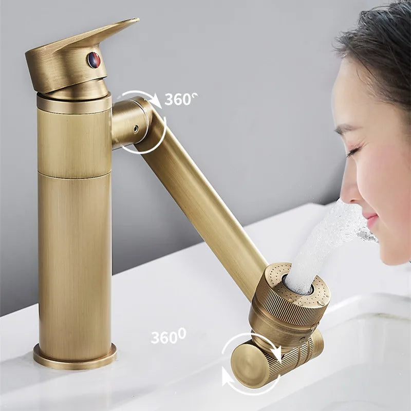 صنبور حوض الحمام برونزي عتيق من DecorBites™، خلاط مياه ساخنة وباردة، مثبت على السطح