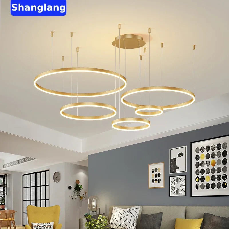DecorBites™ Brushed Rings LED Chandelier: Modern Home Lighting for Living Room & Bedroom