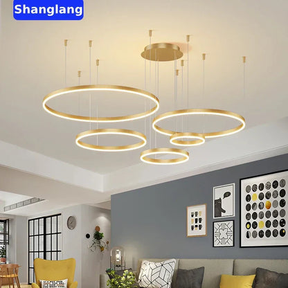 DecorBites™ Brushed Rings LED Chandelier: Modern Home Lighting for Living Room & Bedroom
