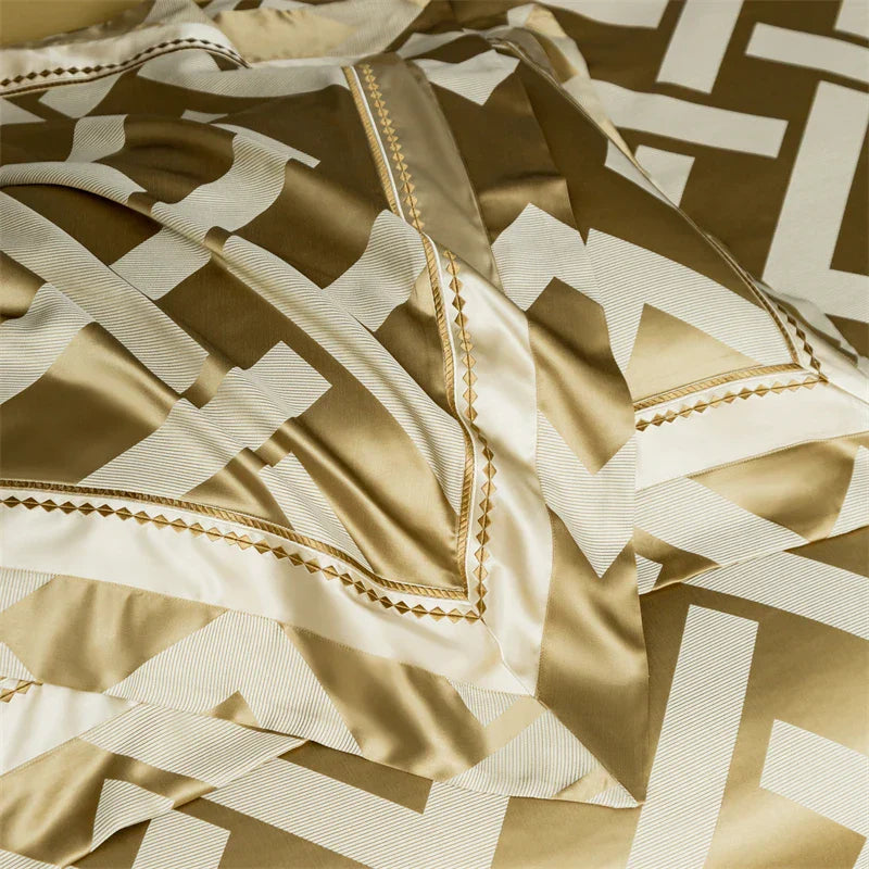 DecorBites™ American Jacquard Brocade & Egyptian Cotton Embroidered Bedding Set with Pillowcase