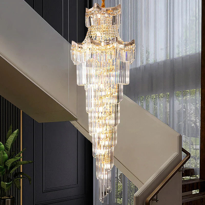 DecorBites™ Crystal Duplex Chandelier: Luxury Living & Stair Lamp for Loft Apartment & Villa