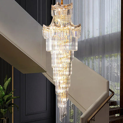 DecorBites™ Crystal Duplex Chandelier: Luxury Living & Stair Lamp for Loft Apartment & Villa