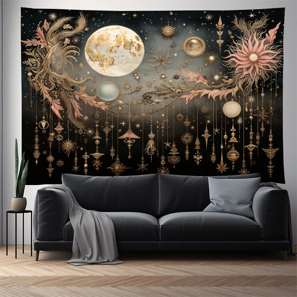 Decobites Nordic Sun Series Background Cloth: Sun and Moon Print Boho Tapestries