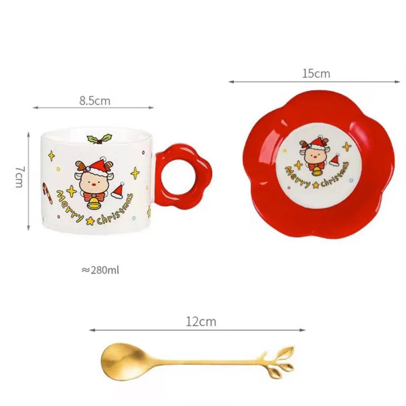 DecorBites™ Christmas Ceramic Santa Tea Set with Spoon, Festive Coffee Cup & Saucer