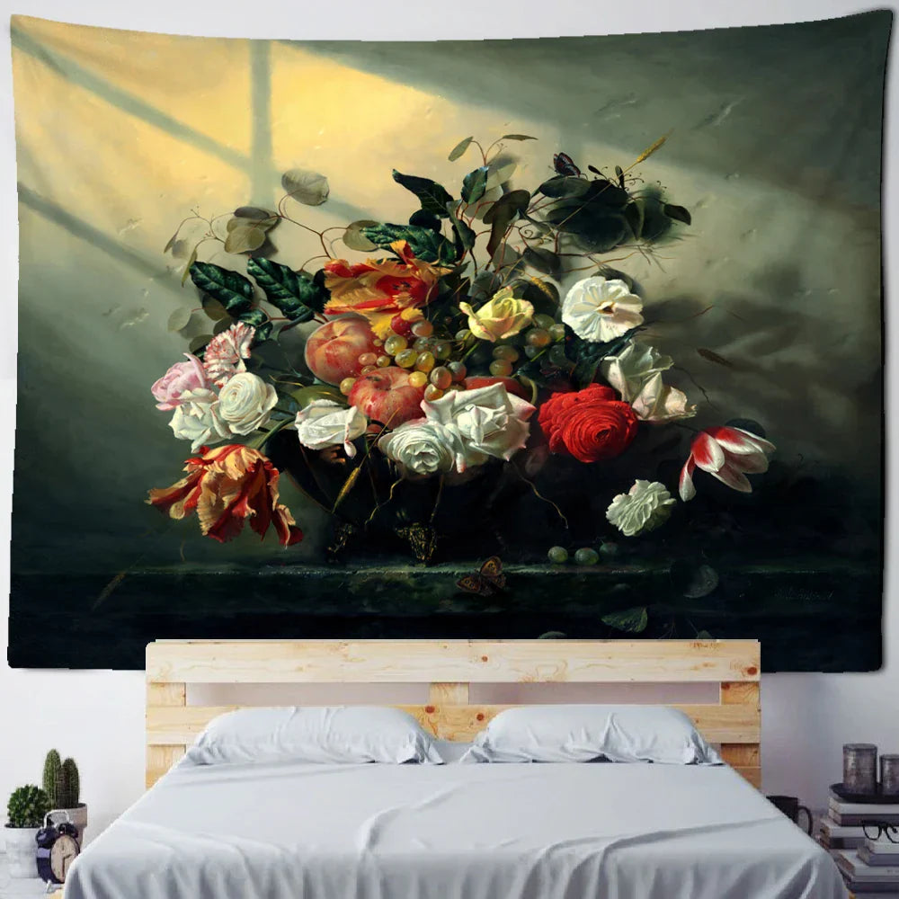 Decobites Flower & Fruit Oil Painting Tapestry Wall Hanging for Bedroom & Living Room