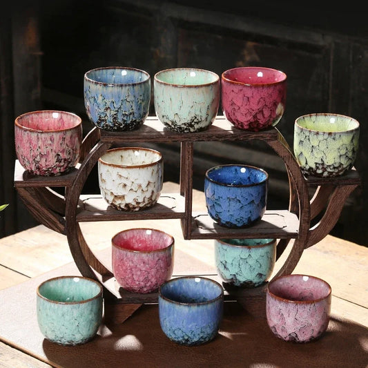 DecorBites™ Japanese Kiln Transformation Ceramic Tea Cup Espresso Coffee Mug Pottery Kung Fu Teacup