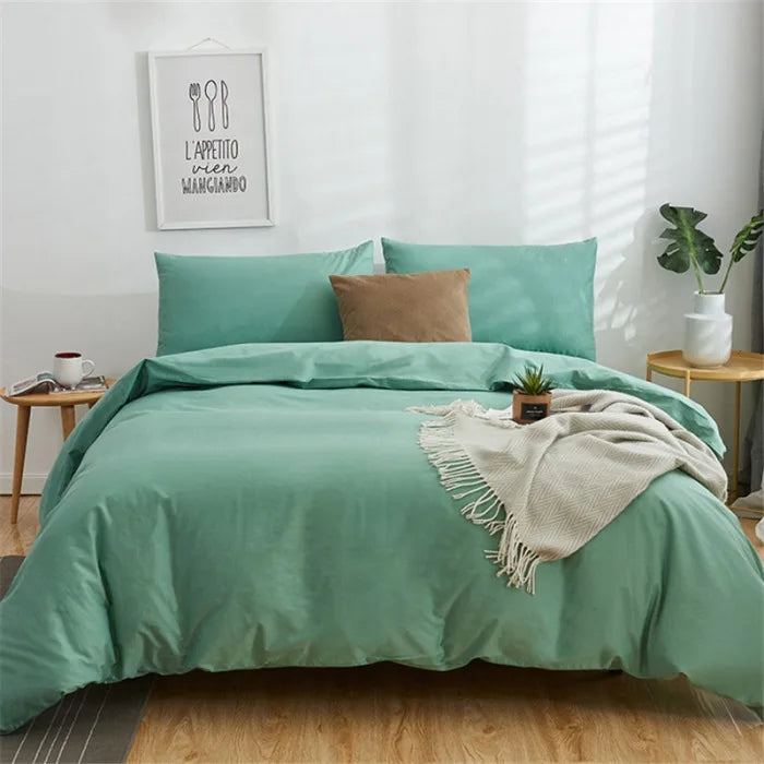 DecorBites™ Cotton 4pcs Bedding Set Double Queen Solid Color Duvet Cover Flat Bed Sheet
