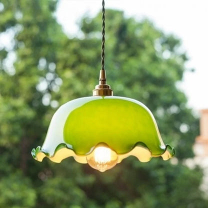 DecorBites™ Green Lotus LED Pendant Light Glass Hanging Lamp