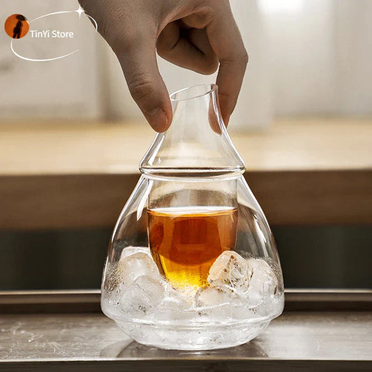 DecorBites™ Japanese Style Glass Wine Bottle & Cup Set with Wine Warmer