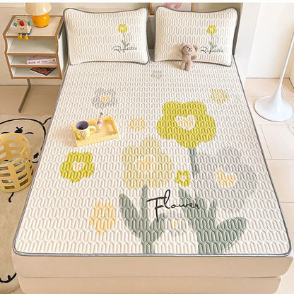 DecorBites™ Cartoon Pattern Latex Mattress Set for Home, 3-Layer Rebound Soft Breathable Bed Sheets