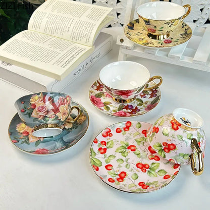 DecorBites™ Flowers Pattern Porcelain Coffee Cup & Saucer Set - Exquisite Tea & Juice Mug