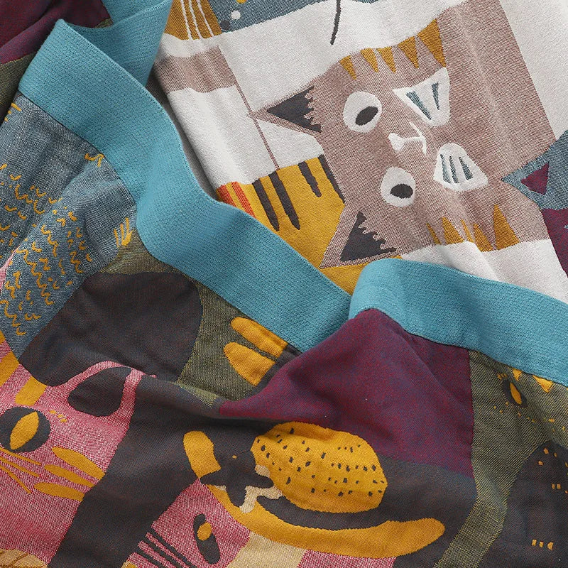 DecorBites™ Boho Printed Cotton Blanket - Green Muslin Large Soft Bed Throw Cover