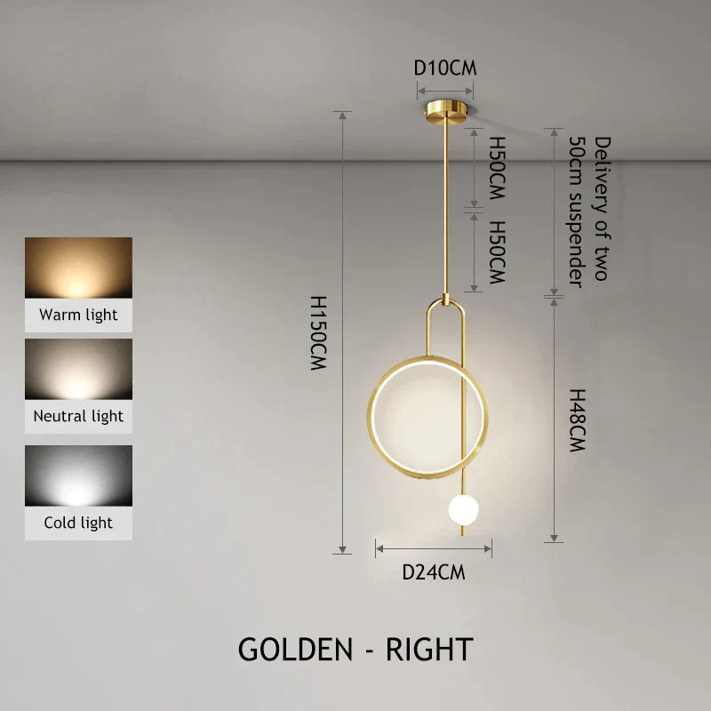 Lámpara de techo colgante LED con bola de vidrio anillo negro dorado Decorbites™