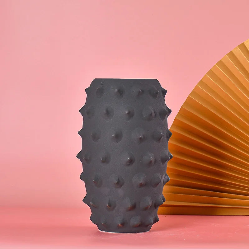 DecorBites™ Black Ceramic Sea Urchin Spine Vase - Abstract Geometry Handicraft Decoration