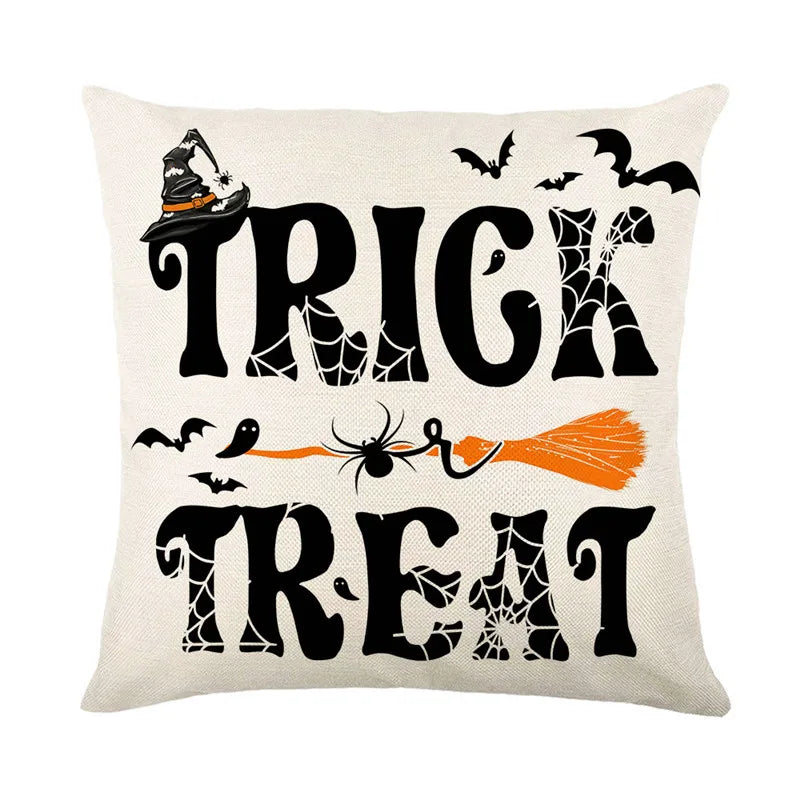 DecorBites™ Halloween Pumpkin Linen Cushion Cover Set for Home Sofa Bedroom Decor