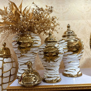 Jarrón de cerámica con grano dorado y blanco Decorbites™: Accesorio de decoración y almacenamiento para el hogar