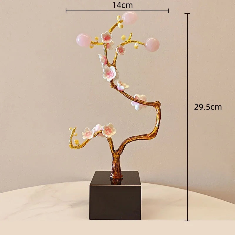 DecorBites™ Golden Tree Crystal Ball Plum Blossom Metal Decor Figurine