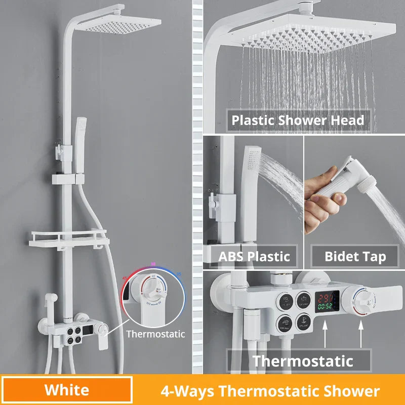 DecorBites™ Digital Display Thermostatic Shower Faucet Set with Rain Shower Head
