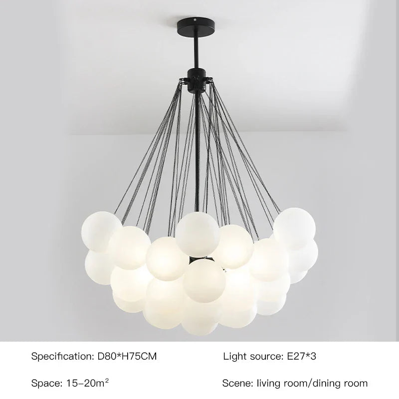 DecorBites™ Frosted Glass Ball LED Chandelier in Gold/Black for Dining Room & Bedroom