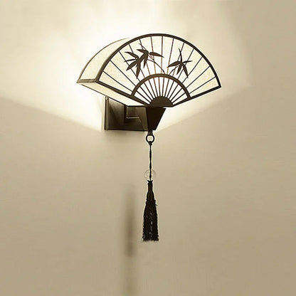 DecorBites™ Chinese Style Iron Art Wall Lamp for Living Room, Bedroom, Hallway - E27 Fabric Sconce