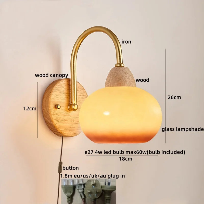 Luces de pared LED de vidrio y madera Decorbites™ Decoración para dormitorio, sala de estar, café, espejo, lámpara de mesita de noche