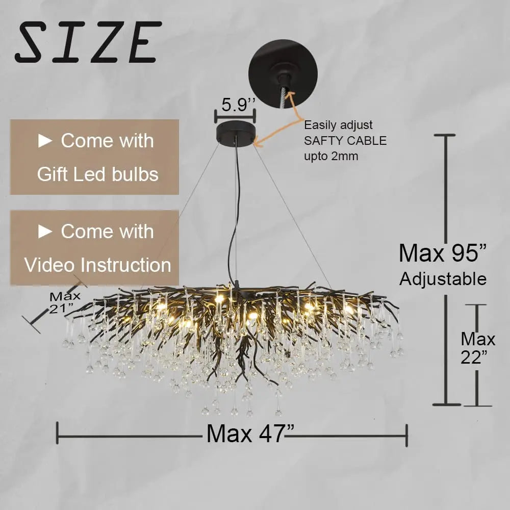 DecorBites™ Crystal Chandelier: Black/Gold/Chrome Ceiling Lamp for Living Room & Dining Table