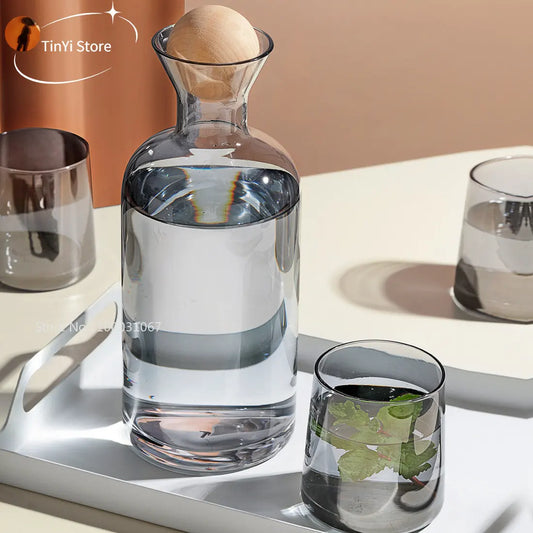 DecorBites™ Gray Amber Glass Water Pitcher with Handle, Heat Resistant Tea Pot & Juice Jug